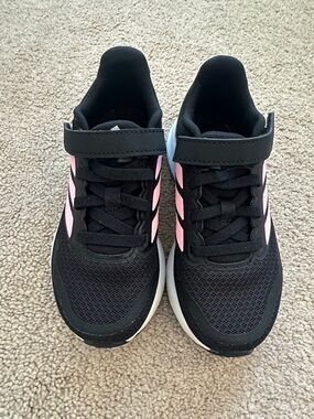 adidas Kids Black Sneakers with Pink Stripes